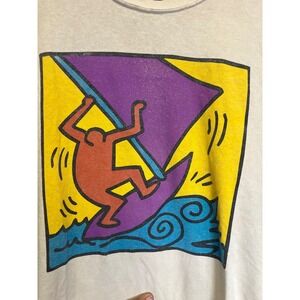 RSQ Keith Haring Graphic T-Shirt Mens Medium Cream Pop Art Windsurfing Tee
